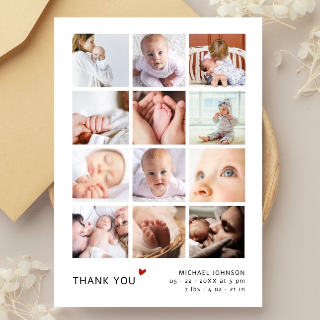 Enkel 12-foto Collage Baby Shower Tacksamhetskort Tack Kort (Skapare uppladdad)