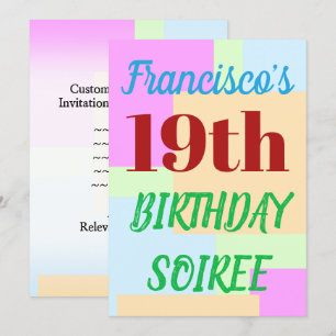 Enkel "19:e BIRTHDAY SOIREE" Inbjudningar