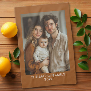 Enkel 1 fotomall - Varm Färg Gräns - Text Kökshandduk