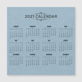 Enkel 2021-kalender för blå Papper | Magnetkort
