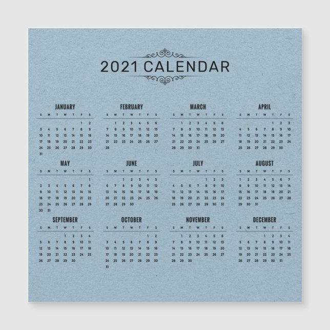 Enkel 2021-kalender för blå Papper | Magnetkort (Framsida)