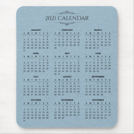 Enkel 2021-kalender för blå Papper | Mousepad Musmatta