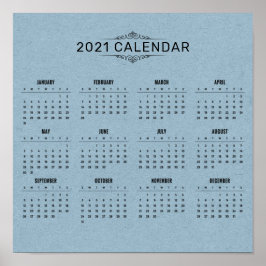 Enkel 2021-kalender för blå Papper | POSTER