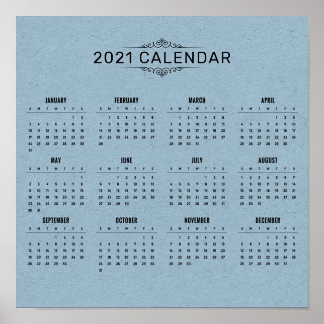 Enkel 2021-kalender för blå Papper | POSTER (Framsidan)