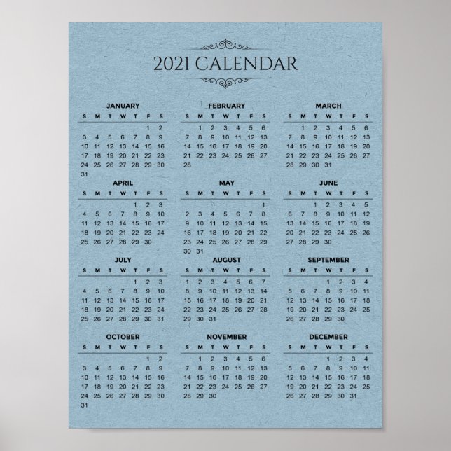 Enkel 2021-kalender för blå Papper | POSTER (Framsidan)