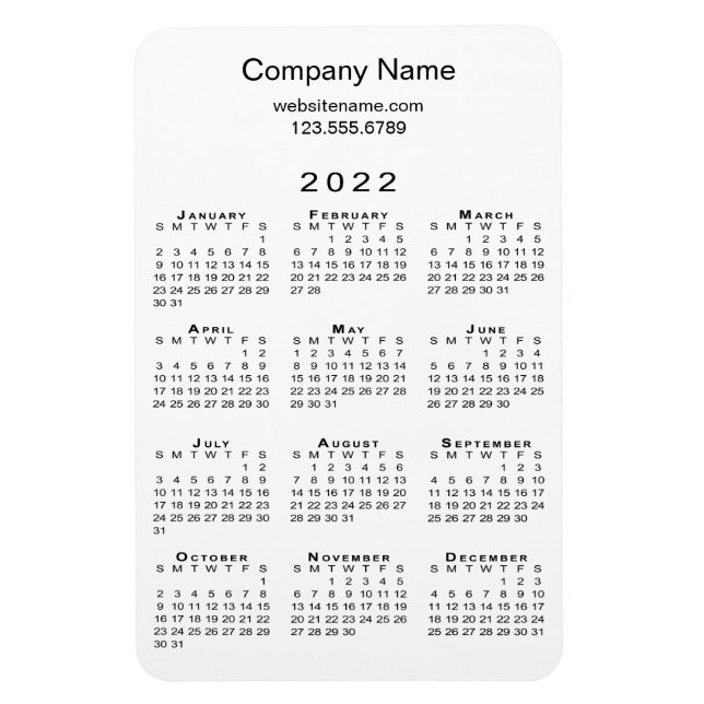 Enkel 2022 Calendar Company Info on White 2022 Magnet (Vertikal)