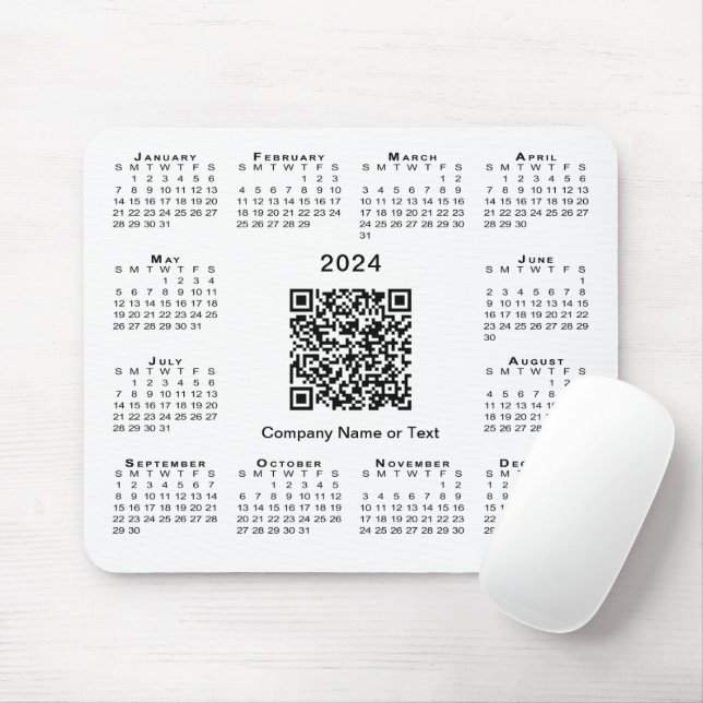 Enkel 2024-kalender - QR-kod för företag i vitt Musmatta (Med mus)