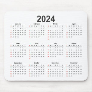 Enkel 2024-vitbaserad kalender musmatta