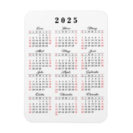 Enkel 2025-kalender på spanska White Black Red Magnet