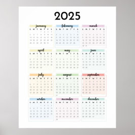 Enkel 2025-pastellkalender poster