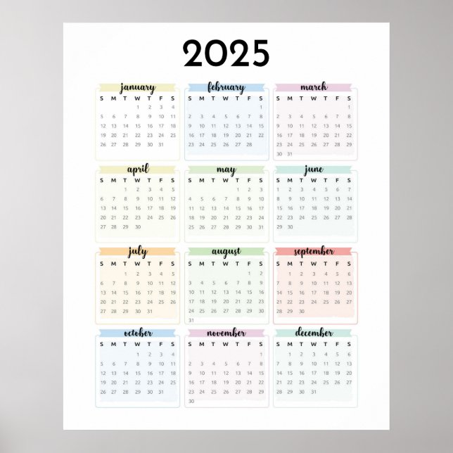 Enkel 2025-pastellkalender poster (Framsidan)