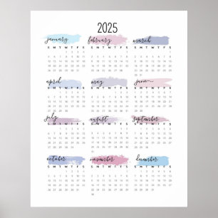 Enkel 2025-pastellkalender poster