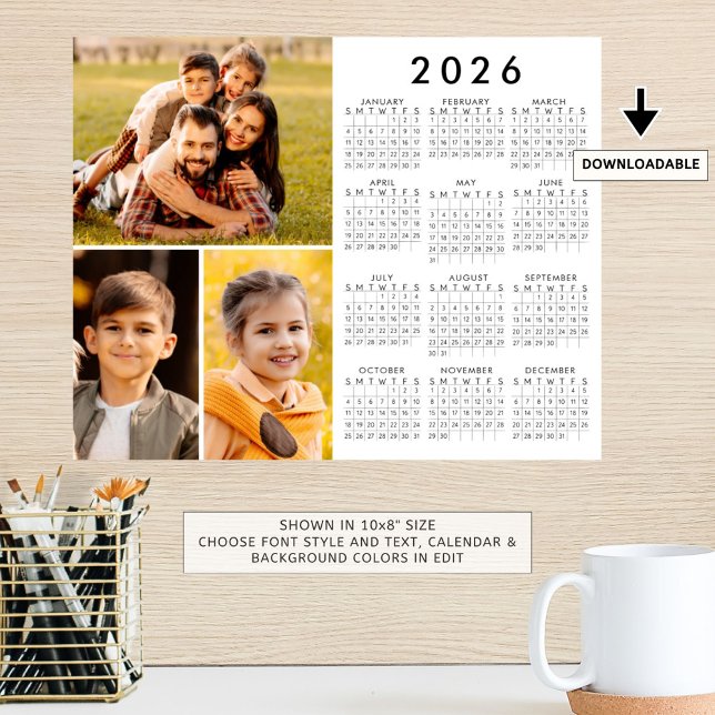 Enkel 2026 kalender 3 foton collage affisch (Skapare uppladdad)