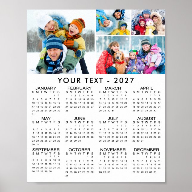 Enkel 2026-kalender 4 Foto Collage Affisch (Framsidan)
