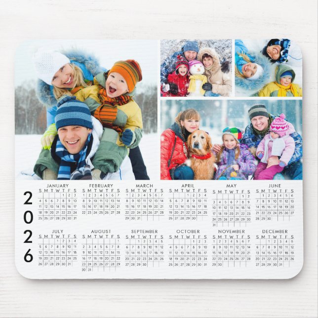 Enkel 2026-kalender 4 fotocollage musmatta (Framsidan)