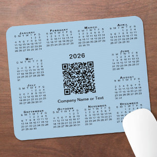 Enkel 2026-kalender Företag QR-kod Ljusblå Musmatta
