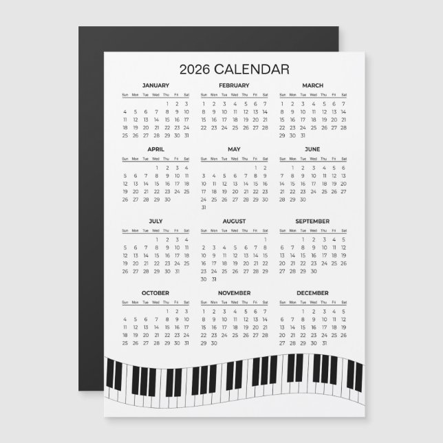 Enkel 2026-kalender med pianotangenter | Magnet (Fram/baksida)
