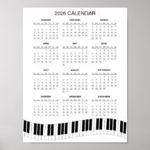 Enkel 2026-kalender med pianotangenter | 