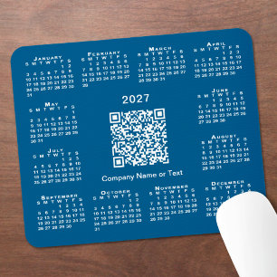 Enkel 2027-kalender Företag QR-kod Blå Musmatta