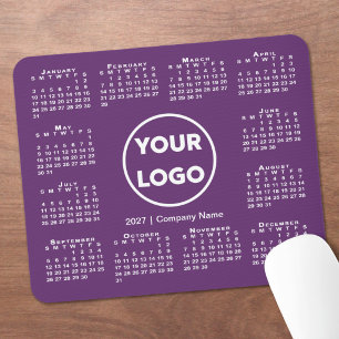 Enkel 2027-kalender Företagets logotyp på lila Musmatta