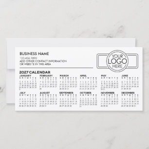 Enkel 2027-kalender med företagslogotyp och inform julkort