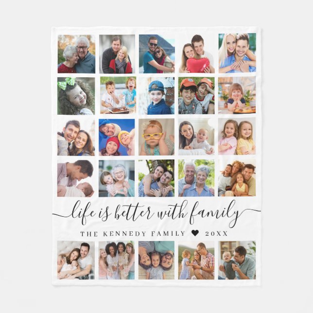 Enkel 25 Photo Collage Life Quote Family Namn Fleecefilt (Framsidan)