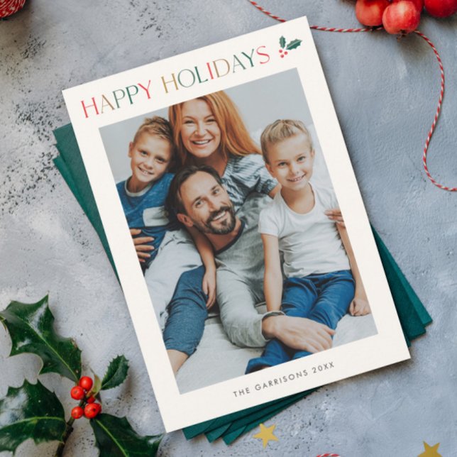 Enkel 2 fotofärgad Lycklig Julkort (Modern Colorful 2 Photo Happy Holidays Card.)