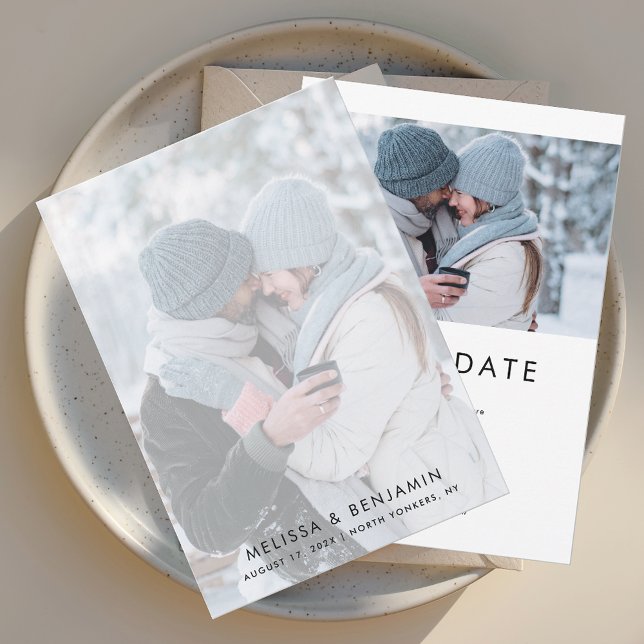 Enkel 2 foton Bröllop Spara Datumet (Simple Modern 2 Photos Save the Date Wedding Announcement)