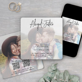 Enkel 2-fotoöverlägg Allt-i-ett QR RSVP Bröllop Inbjudningar