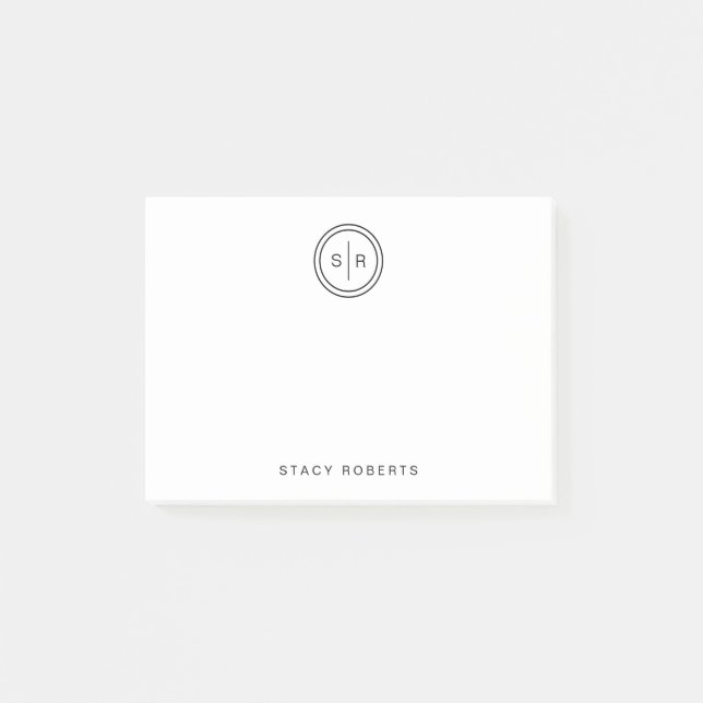 Enkel 2 initialcirkel Monogrammed Post-it Block (Framsida)