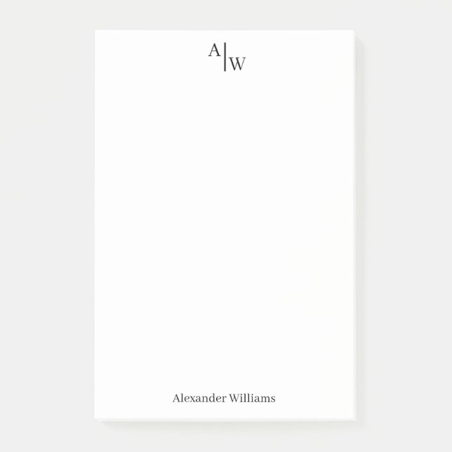 Enkel 2 Monogram initial Professionell Basic Black Post-it Block (Framsida)