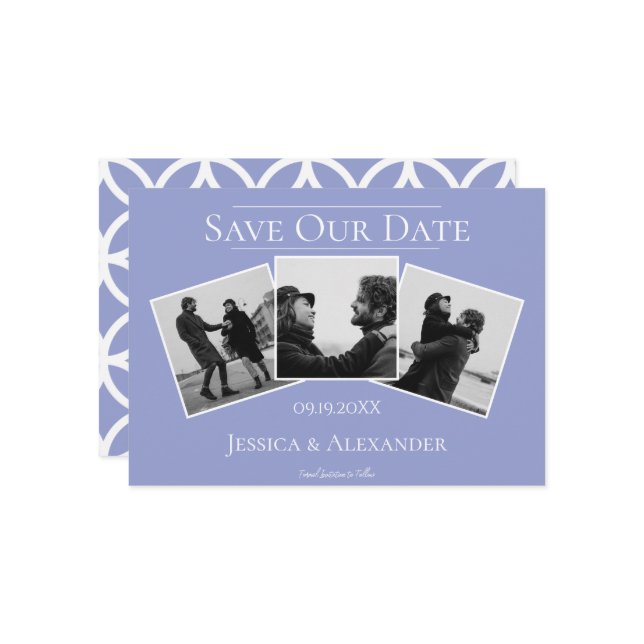 Enkel 3-bilds collage | Blåklocka Save The Date Spara Datumet (Fram/Back In Situ)