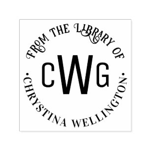 Enkel 3 första Brev-monogram #1 Bibliotek Bok Självfärgande Stämpel