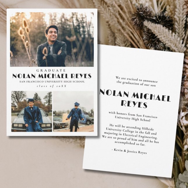 Enkel 3 fotokollage Classic Studenten Meddelande (Simple Graduation Photo Collage Graduation Announcement )