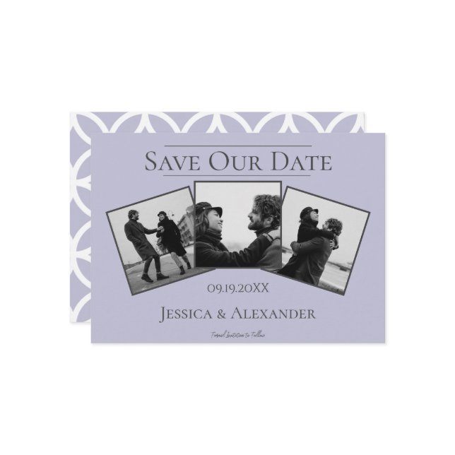 Enkel 3 Fotoskollage | Lavendel Spara Datumet (Fram/Back In Situ)