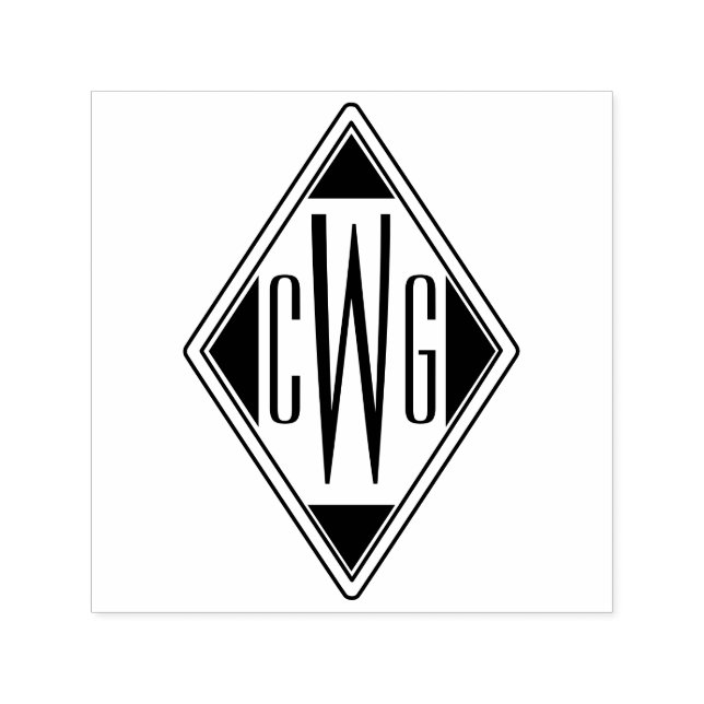 Enkel 3 initialer bokstavsmonogram #5D diamant ram Självfärgande Stämpel (Design)