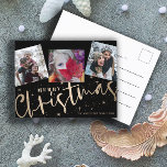 Enkel 3 Insta Photo Collage God jul Vykort<br><div class="desc">Gratulera till julhelgen med vårt moderna och enkla 3-fotojulkort! Den här eleganta och minimalistiska vykortsdesignen fångar perfekt contemporary stil och låter dina omhuldade minnen gå i centrum. "Julen" i ord har skapats med ett enkelt handskrivet typsnitt i Faux guld och omgivet av dans- och twinkling-stjärnor. Enkel att anpassa med egna...</div>