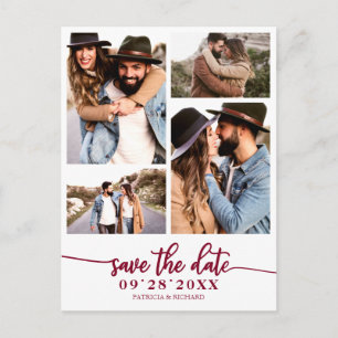 Enkel 4-foto Collage Bröllop Save The Date Vykort