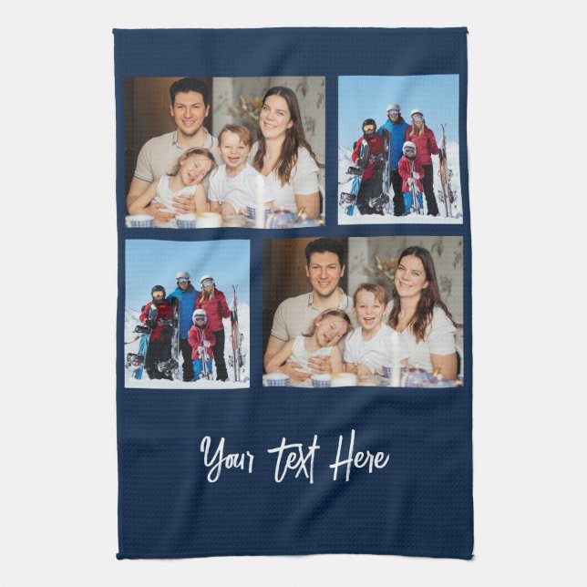 Enkel 4 fotokollage | du kan ändra bakgrund kökshandduk (Vertikal)