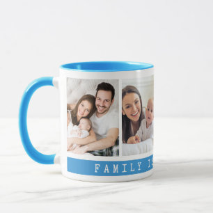 Enkel 4 fotokollage-familjens citattecken ljusblå mugg