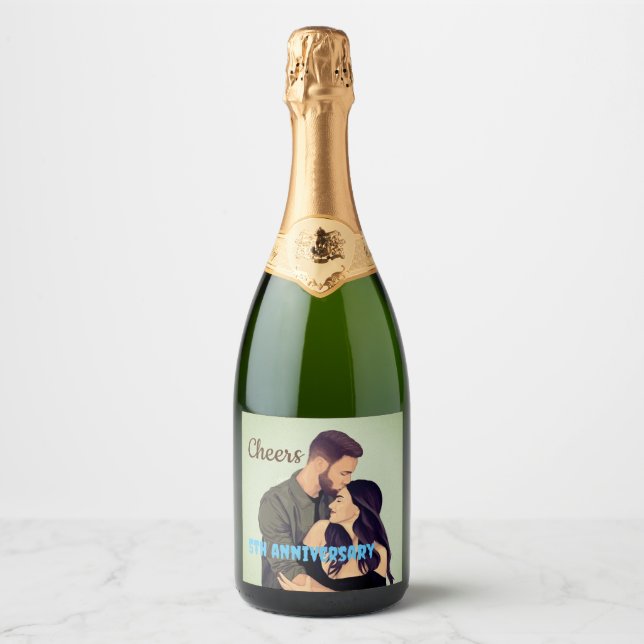 Enkel 5:e Bröllop-årsdag Foto Vin-etikett (Framsida)