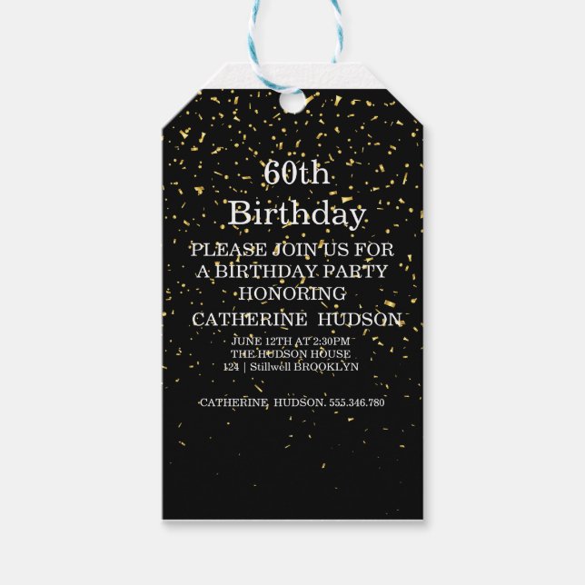Enkel 60-årsdag för guld Black Presentetikett (Framsidan)