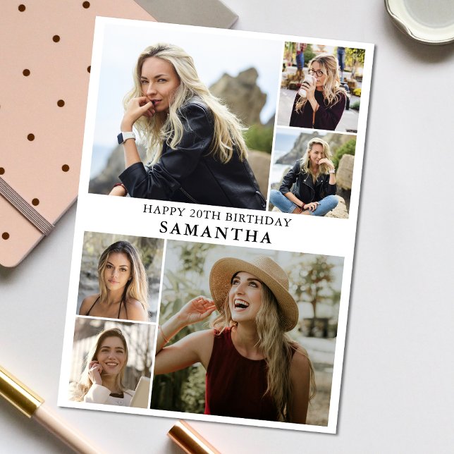 Enkel 6 kollage | Foto oavsett ålder Kort (Personalize the collage birthday greeting card to create a special keepsake for your loved one!)