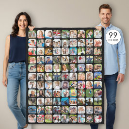 Enkel 99 Foto Collage Rundad Fyrkant Svart Fleecefilt