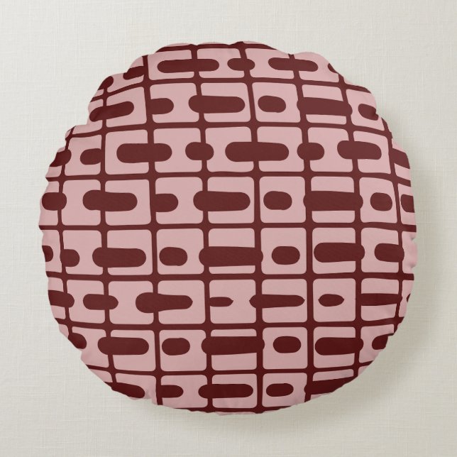 Enkel Abstrakt Burgundy Rosa Mönster Rund Kudde (Framsidan)