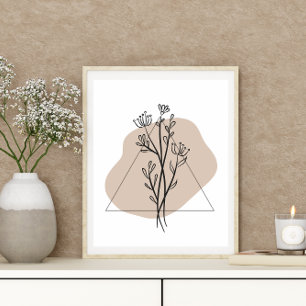 Enkel Abstrakt Minimal Boho Stil Blommigt Löv Poster