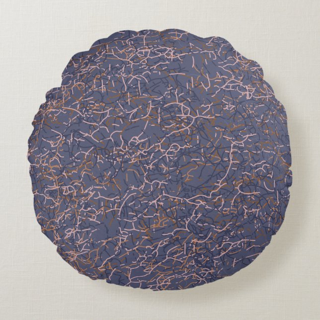 Enkel Abstrakt Tråden Art Blue Mönster Rund Kudde (Framsidan)