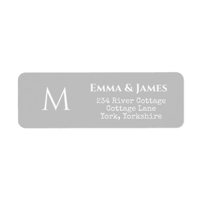 Enkel adressetikett för Grått Monogram Bröllop Ret Returadress Etikett (Framsidan)