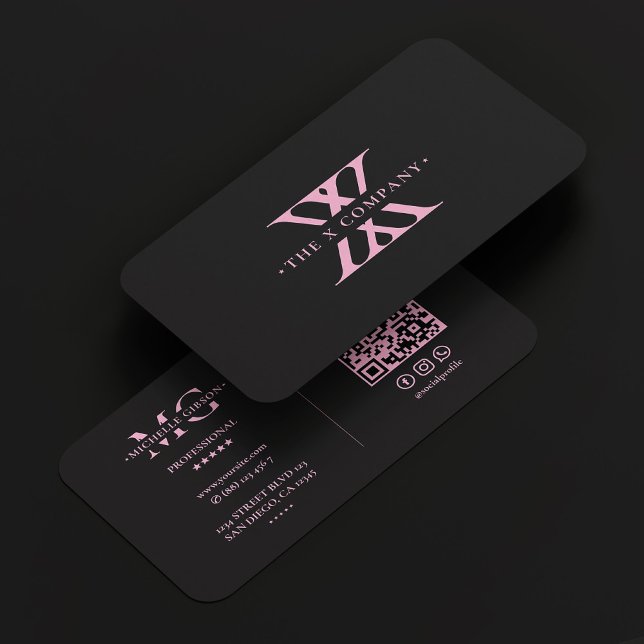 Enkel Aesthetic Black Rosa Monogram X Visitkort (Skapare uppladdad)
