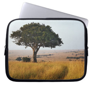 Enkel akacieträd på gräsbevuxna slätter, Masai Mar Laptop Sleeve